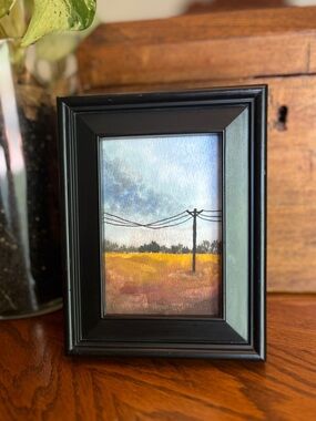 ☾ Original framed watercolor painting— powerline in an afternoon field